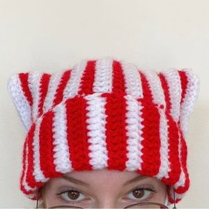 red & white cat beanie